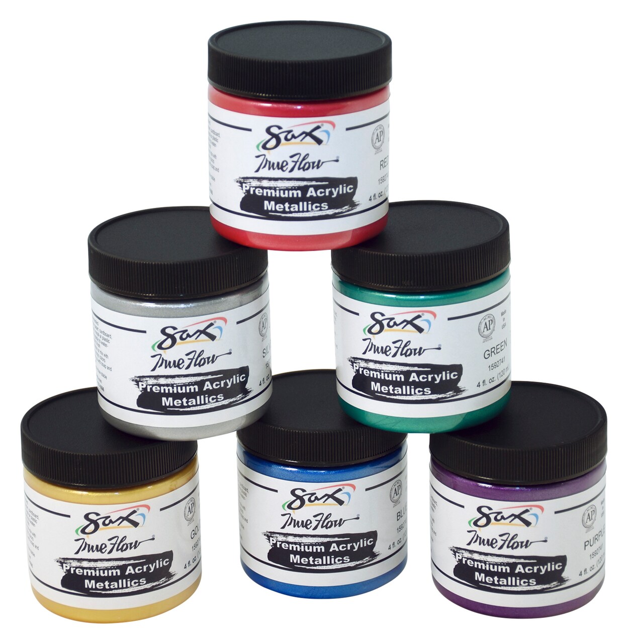Sax Premium Heavy-Bodied Acrylic Paint, 4 Ounce Jars, Assorted Metallic Colors, Set of 6